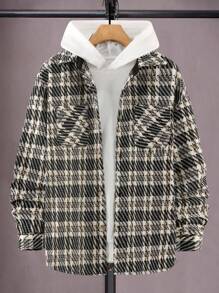 Manfinity Homme Homme Surchemise À Pied-De-Poule Poche À Rabat Sans Sweat-Shirt À Capuche - Noir et Blanc - Voir 1