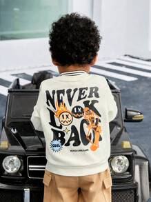 SHEIN 男嬰休閒針織柔軟街頭風格字母印花圓領運動衫 - 杏色 - 查看 5