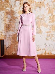 MOTF PREMIUM FRONT BOW PEARL BELT DRESS - Pink - View 7