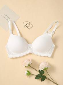 SHEIN Maternity Lace Trim Underwire Bra Lingerie - White - View 3