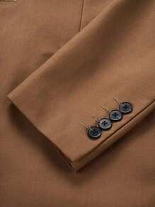 Manfinity Mode 男士純色單排扣商務西裝外套 - 咖啡棕 - 查看 4