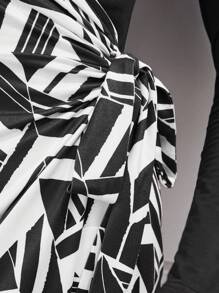 Maija 地理圖案打結側邊包裝連衣裙 - 黑與白 - 查看 8