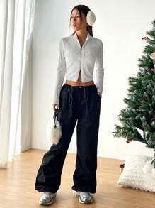 Muchica 女士休闲纯色立领短款外套，秋季 - 白色 - 查看 5