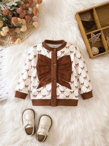 Baby Girl Bow Print Button Front Coat - Apricot - View 1