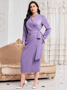 Modelyn Đầm dạ hội dài quấn thắt nút bên hông Plus - Màu tím - Xem 4