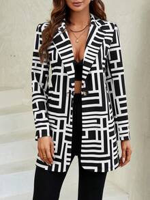 SHEIN Essnce 幾何印花開門襟西裝外套 - 黑與白 - 查看 4
