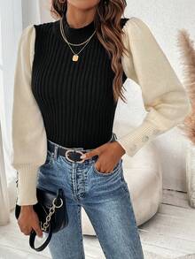 SHEIN Frenchy Hai âm Ống tay áo Áo len - Nhiều màu - Xem 6