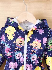 Baby Girl Cartoon Graphic Zip Up Hooded Coat