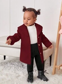 SHEIN Baby Girl Solid Belted Coat - Burgundy - View 3