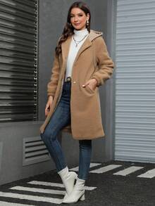 RELISH NOLESS Slant Pocket Hooded Teddy Coat - Camel - View 3