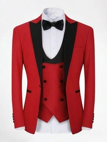 CLOUDSTYLE Men's Elegant Suit Set - Red - View 4