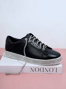 SHUZIA Faux Leather Lace-Up Platform Sneakers Trainers - Black - View 5