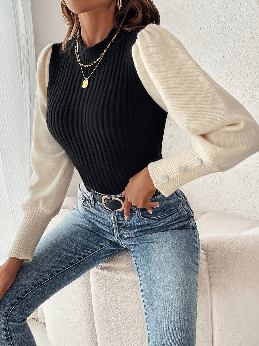 SHEIN Frenchy Hai âm Ống tay áo Áo len - Nhiều màu - Xem 1