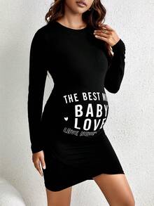 SHEIN 孕婦標語圖案緊身洋裝 - 黑色 - 查看 5