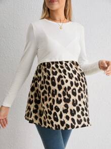Maternidad Camiseta con estampado de leopardo amamantamiento - Blanco - Ver 4