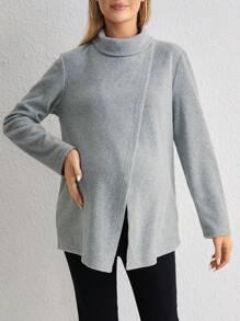SHEIN Maternity Solid Wrap Detail Nursing Tee - Light Grey - View 1