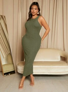 SHEIN SXY Plus Solid Tank Dress & Open Front Coat