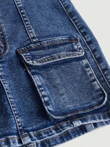 SHEIN Girlism Teen Girl Flap Pocket Denim Skirt