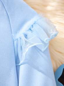 SHEIN Young Girl Figure Graphic Ruffle Trim Mesh Hem Dress - Baby Blue - View 4