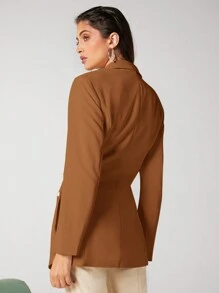 BizChic 交叉圍裹前扭結紐扣細節西裝外套 - 黃色 - 查看 2