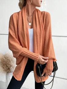 SHEIN Frenchy 净色蝙蝠袖开衫 - 橘色 - 查看 5