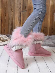 Women's Fashion Comfortable Faux Fur Lining Warm Non-Slip Easy On/Off Winter Snow Boots - Pink - View 4