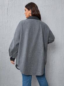 SHEIN LUNE Plus Contrast Trim Flap Pocket Drop Shoulder Overcoat In Fall/Winter - Multicolor - View 2