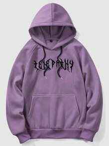 ROMWE MEN Grunge Punk Áo hoodie giữ nhiệt tay rút họa tiết bộ xương cho nam dùng trong lễ Halloween, đi học - Màu tím - Xem 2