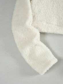 SHEIN EZwear 短款毛絨帽衫&拼接字母織帶長褲 - 杏色 - 查看 3