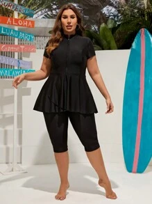 Swim Mulvari Summer Beach Plus Size Ruffle Hem Burkini Arabic Clothing