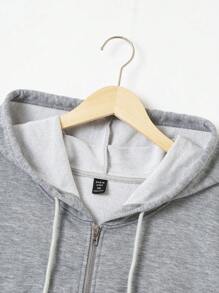 SHEIN EZwear Áo nỉ cỡ lớn in hình đầu lâu, có khóa kéo và dây rút. - Màu Xám nhạt - Xem 3