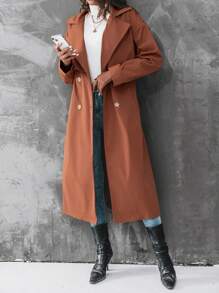 Chiquease Lapel Neck Double Breasted Belted Trench Coat - Brown - View 6