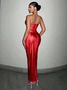 SHEIN SXY In Da rắn Da giả Dệt hoa Váy bodycon Năm mới Đêm trước Buổi tiệc Gợi cảm - Đỏ - Xem 3