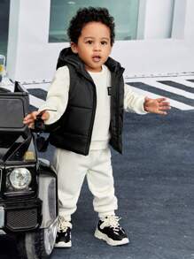 SHEIN Leap Crew Baby Boy Zip Up Hooded Vest Jacket & Sweatpants & Tee - Multicolor - View 8