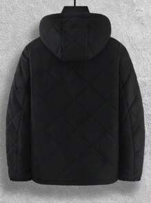 Manfinity Homme 1pc Solid Color Quilted Loose Fit Hooded Coat For Men - Black - View 2