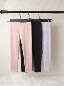 SHEIN Toddler Girl Leggings Gân đan màu trơn - Nhiều màu - Xem 1
