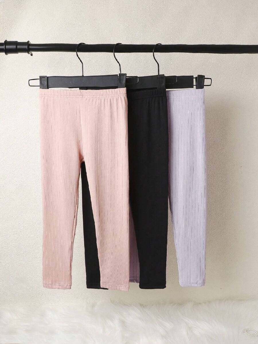 SHEIN Toddler Girl Leggings Gân đan màu trơn - Nhiều màu - Xem 1