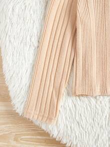 SHEIN Young Girl Heart Pattern Turtleneck Ribbed Knit Tee - Apricot - View 3