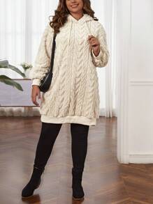 SHEIN LUNE Áo nỉ dệt kim cỡ lớn, vai rớt, có dây rút - Màu be - Xem 6