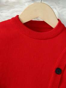 SHEIN Young Boy Button Front Sweater - Red - View 3
