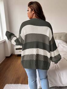 SHEIN LUNE Áo khoác cardigan hở vai Colorblock cỡ lớn - Nhiều màu - Xem 2