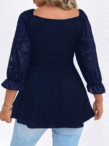 SHEIN LUNE 大碼印花喇叭袖T恤 - 藏蓝色 - 查看 3