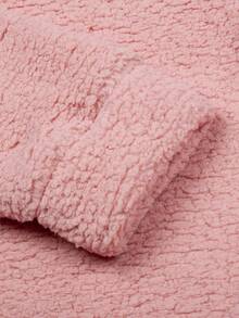 青少年女孩翻蓋細節弧形下擺絨毛外套 - 粉色 - 查看 3