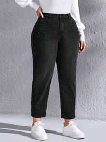 EMERY ROSE Plus Ripped Mom Fit Jeans, Fall Women Clothes - Black - View 5