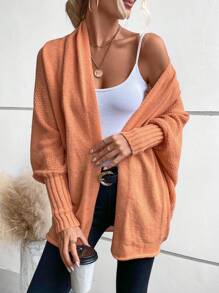 SHEIN Frenchy 净色蝙蝠袖开衫 - 橘色 - 查看 1