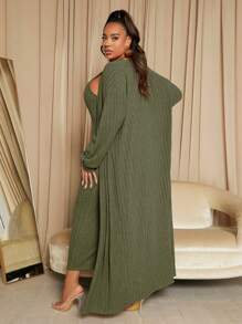 SHEIN SXY Plus Solid Tank Dress & Open Front Coat