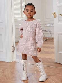 SHEIN Cô Gái Trẻ Thả vai Đầm Áo len - Hồng - Xem 5
