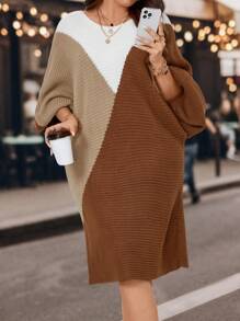 Calvaya 休閒撞色大碼毛衣洋裝 - 彩色 - 查看 4