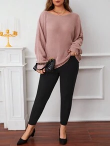SHEIN SXY Hơn Đồ Trang trí ngọc trai Xoay lại Trở lại tay cánh Áo len - Bụi hồng - Xem 3