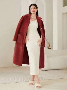 Modelyn 雙口袋前紐扣搖粒絨外套 - 酒紅色 - 查看 4